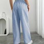 Women's Wide Leg Striped Pants Drawstring Casual Summer Flowy Trousers - Victrafia