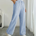 Women's Wide Leg Striped Pants Drawstring Casual Summer Flowy Trousers - Victrafia