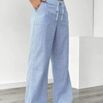 Women's Wide Leg Striped Pants Drawstring Casual Summer Flowy Trousers - Victrafia
