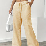 Women's Wide Leg Striped Pants Drawstring Casual Summer Flowy Trousers - Victrafia