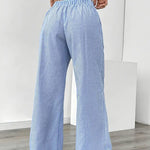 Women's Wide Leg Striped Pants Drawstring Casual Summer Flowy Trousers - Victrafia