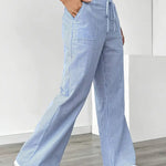 Women's Wide Leg Striped Pants Drawstring Casual Summer Flowy Trousers - Victrafia