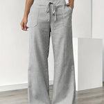 Women's Wide Leg Striped Pants Drawstring Casual Summer Flowy Trousers - Victrafia