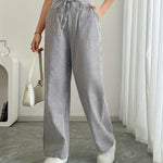 Women's Wide Leg Striped Pants Drawstring Casual Summer Flowy Trousers - Victrafia
