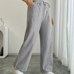 Women's Wide Leg Striped Pants Drawstring Casual Summer Flowy Trousers - Victrafia