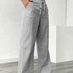 Women's Wide Leg Striped Pants Drawstring Casual Summer Flowy Trousers - Victrafia
