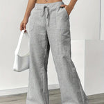 Women's Wide Leg Striped Pants Drawstring Casual Summer Flowy Trousers - Victrafia