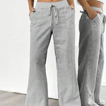 Women's Wide Leg Striped Pants Drawstring Casual Summer Flowy Trousers - Victrafia
