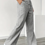 Women's Wide Leg Striped Pants Drawstring Casual Summer Flowy Trousers - Victrafia
