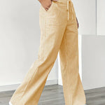 Women's Wide Leg Striped Pants Drawstring Casual Summer Flowy Trousers - Victrafia