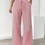 Women's Wide Leg Striped Pants Drawstring Casual Summer Flowy Trousers - Victrafia