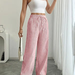 Women's Wide Leg Striped Pants Drawstring Casual Summer Flowy Trousers - Victrafia