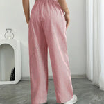 Women's Wide Leg Striped Pants Drawstring Casual Summer Flowy Trousers - Victrafia