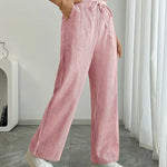 Women's Wide Leg Striped Pants Drawstring Casual Summer Flowy Trousers - Victrafia