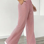 Women's Wide Leg Striped Pants Drawstring Casual Summer Flowy Trousers - Victrafia