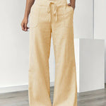 Women's Wide Leg Striped Pants Drawstring Casual Summer Flowy Trousers - Victrafia
