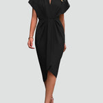 Women's Wrap Midi Dress V-Neck Cocktail Wedding Guest Evening - Victrafia