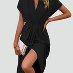Women's Wrap Midi Dress V-Neck Cocktail Wedding Guest Evening - Victrafia