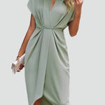 Women's Wrap Midi Dress V-Neck Cocktail Wedding Guest Evening - Victrafia