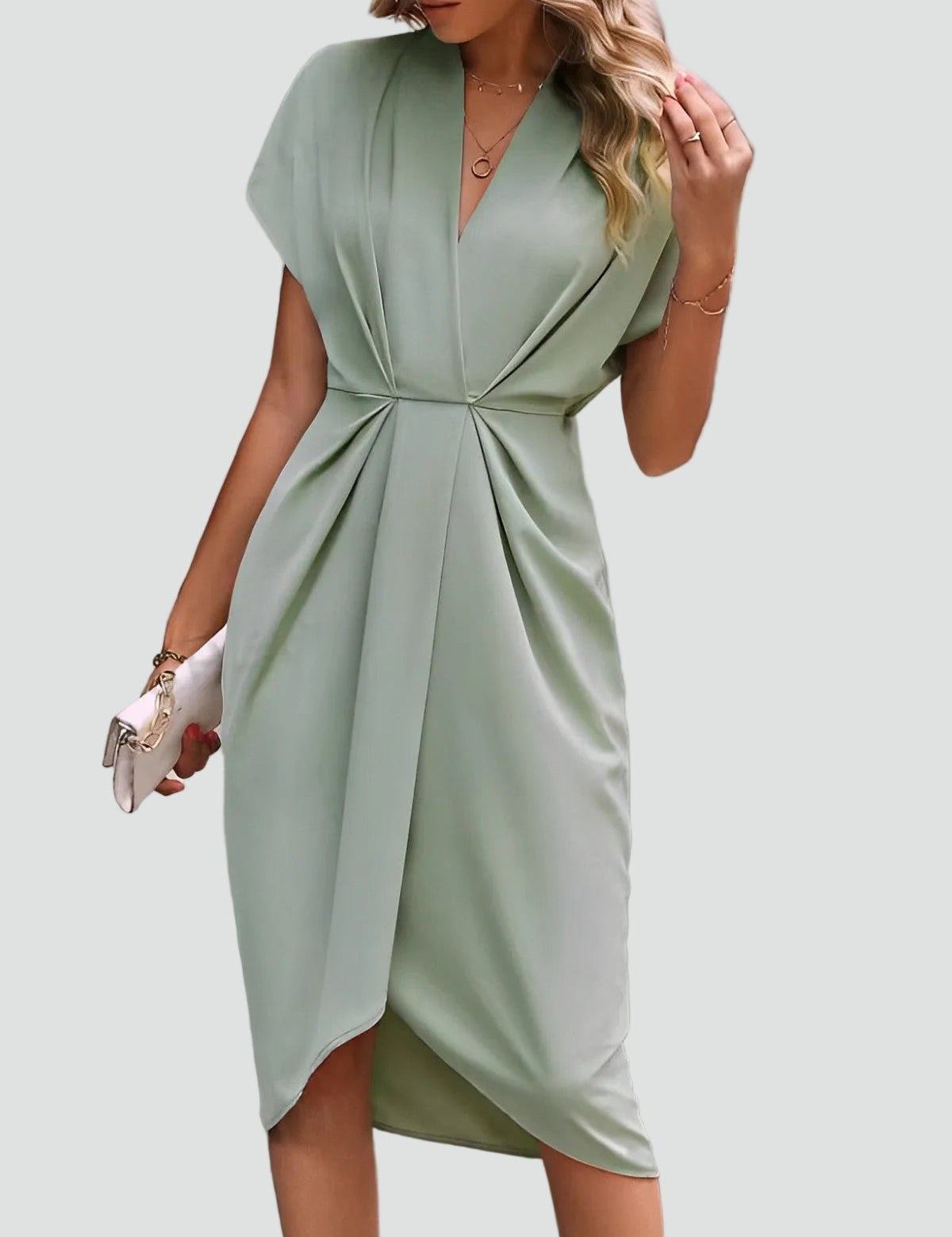 Women's Wrap Midi Dress V-Neck Cocktail Wedding Guest Evening - Victrafia