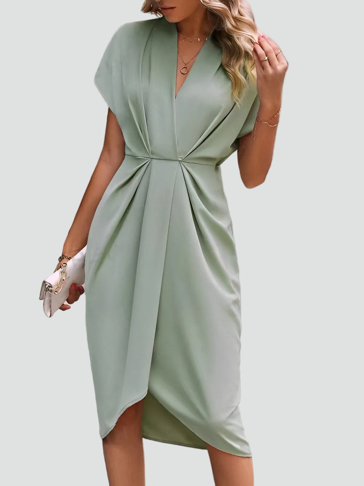 Women's Wrap Midi Dress V-Neck Cocktail Wedding Guest Evening - Victrafia