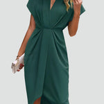 Women's Wrap Midi Dress V-Neck Cocktail Wedding Guest Evening - Victrafia