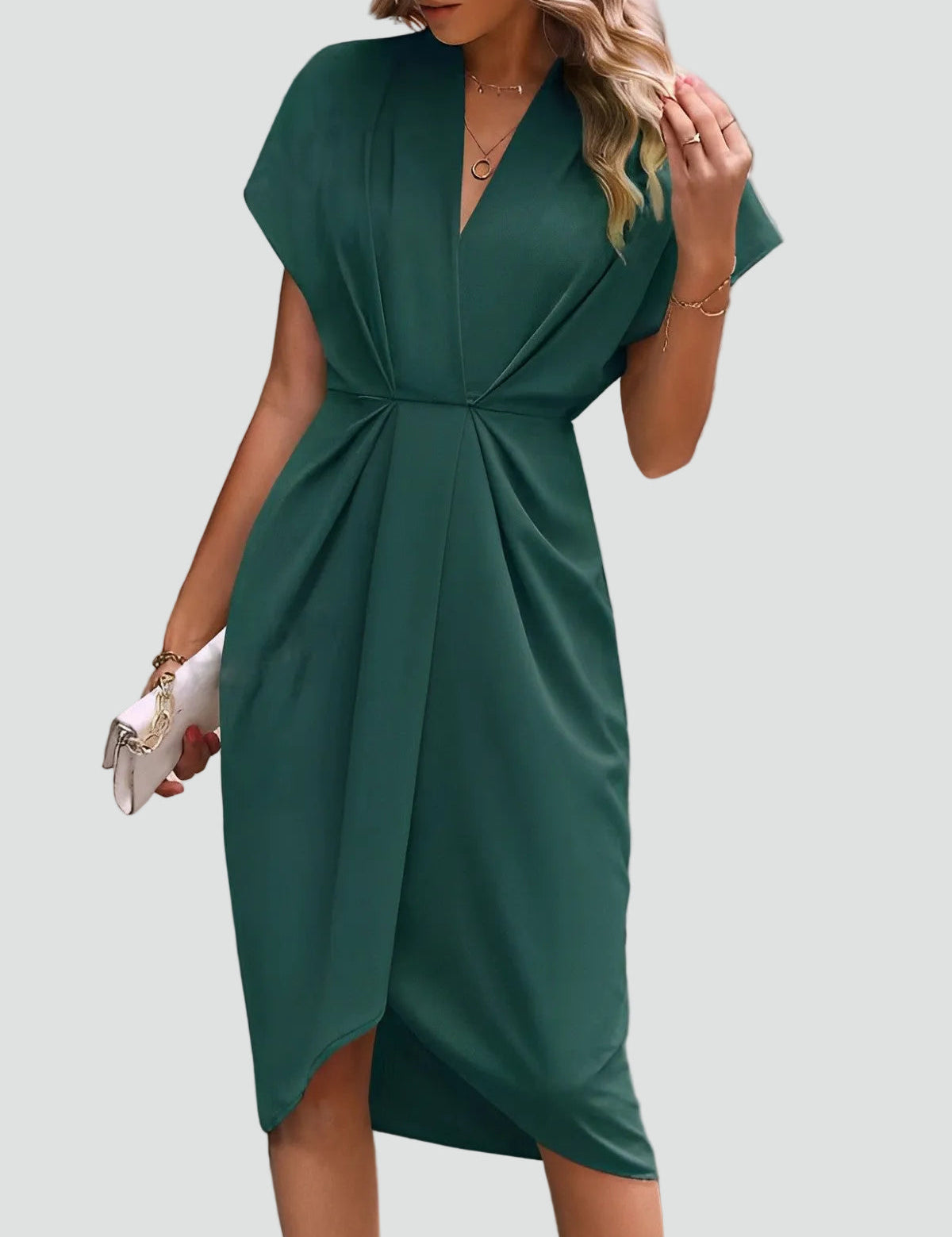 Women's Wrap Midi Dress V-Neck Cocktail Wedding Guest Evening - Victrafia