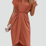 Women's Wrap Midi Dress V-Neck Cocktail Wedding Guest Evening - Victrafia