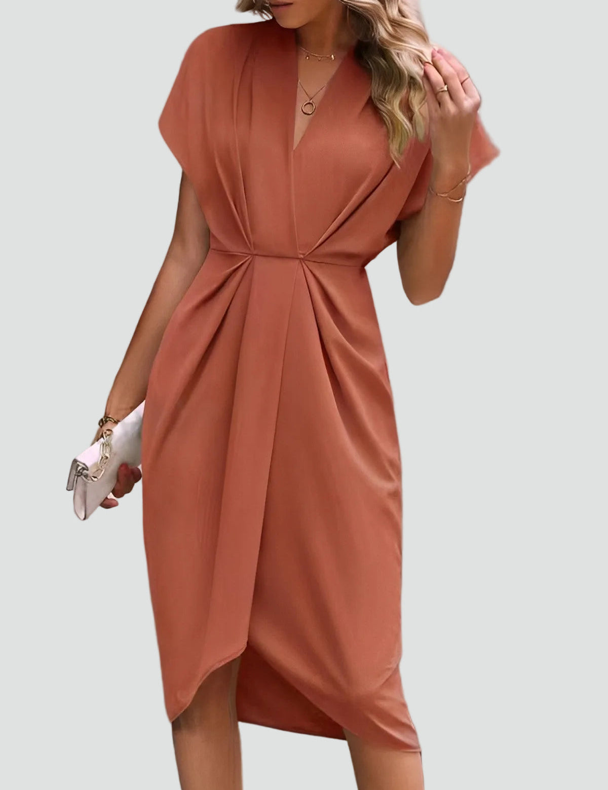 Women's Wrap Midi Dress V-Neck Cocktail Wedding Guest Evening - Victrafia