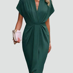 Women's Wrap Midi Dress V-Neck Cocktail Wedding Guest Evening - Victrafia
