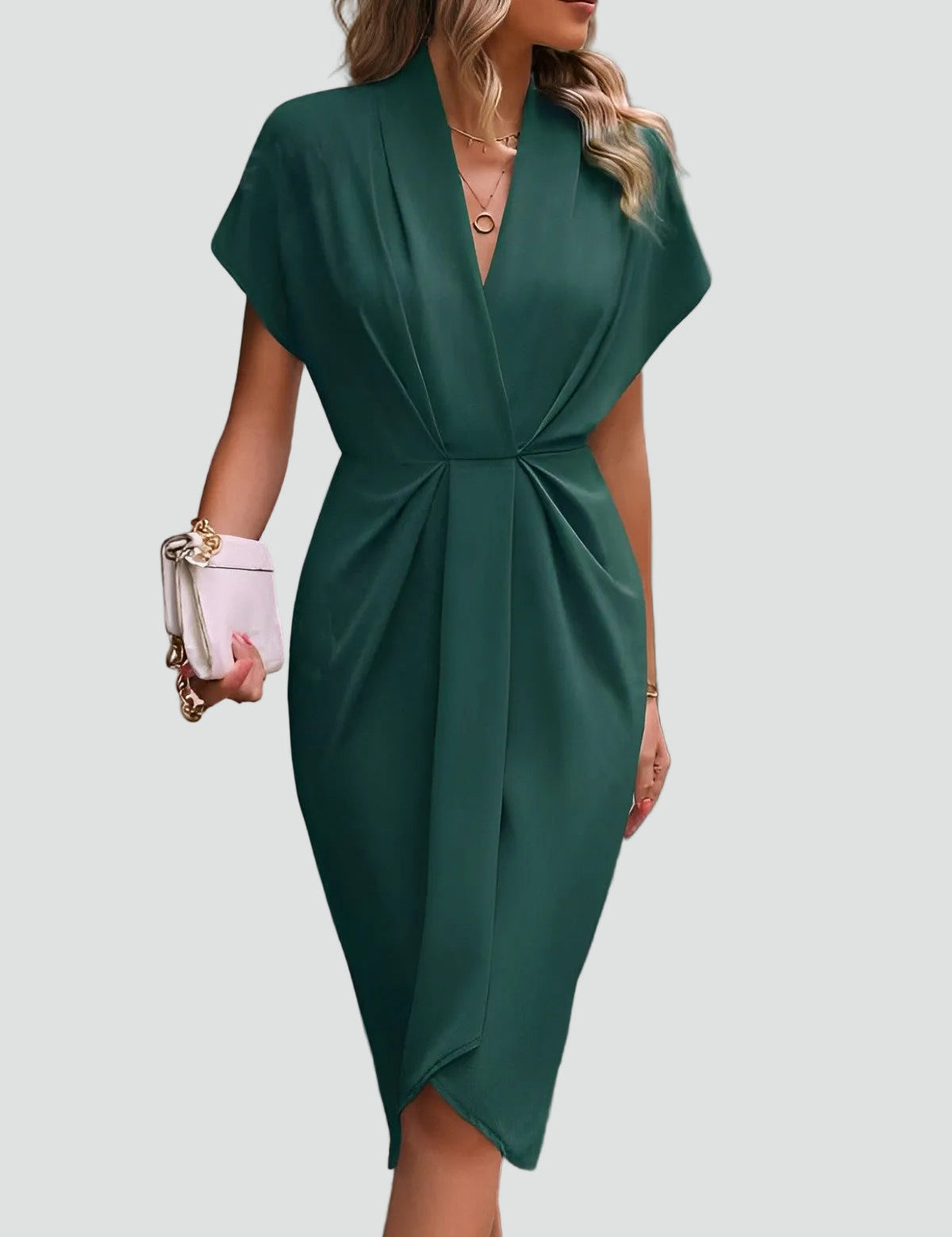 Women's Wrap Midi Dress V-Neck Cocktail Wedding Guest Evening - Victrafia