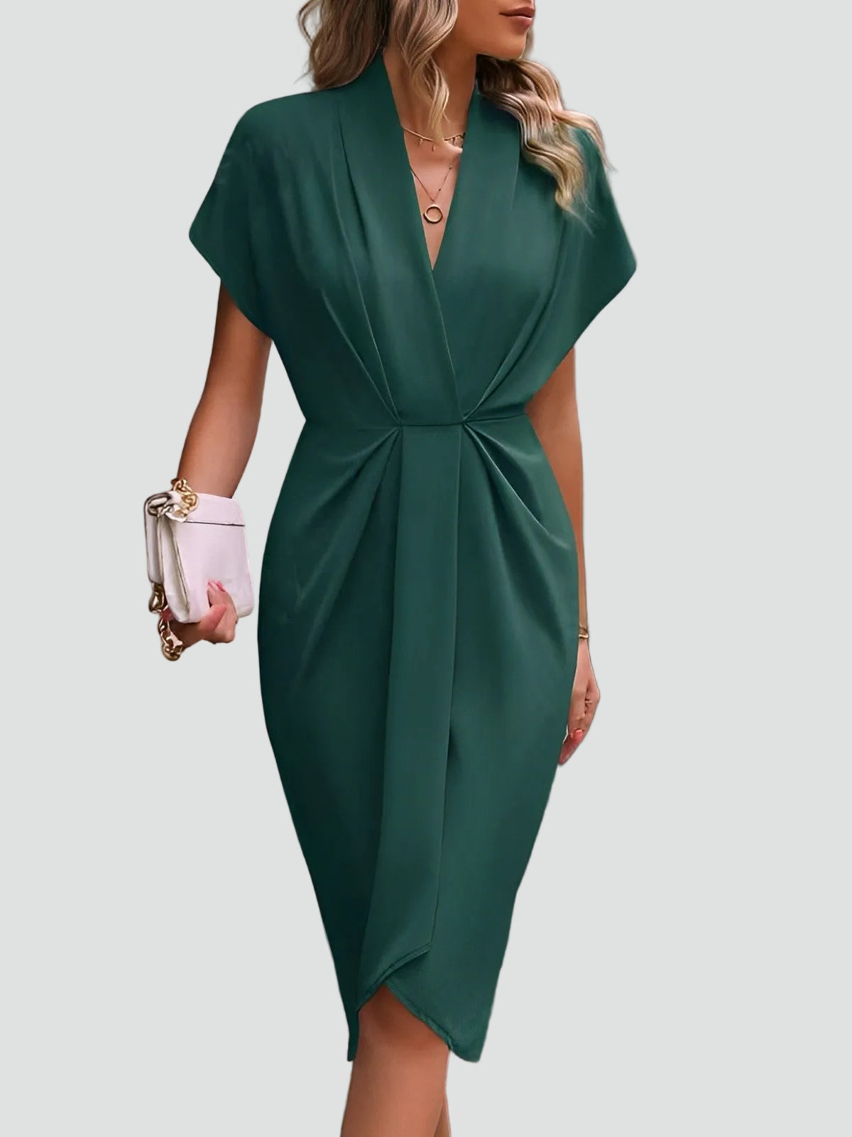 Women's Wrap Midi Dress V-Neck Cocktail Wedding Guest Evening - Victrafia