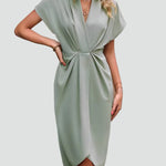 Women's Wrap Midi Dress V-Neck Cocktail Wedding Guest Evening - Victrafia