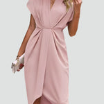 Women's Wrap Midi Dress V-Neck Cocktail Wedding Guest Evening - Victrafia