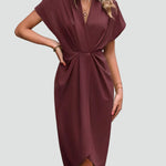 Women's Wrap Midi Dress V-Neck Cocktail Wedding Guest Evening - Victrafia