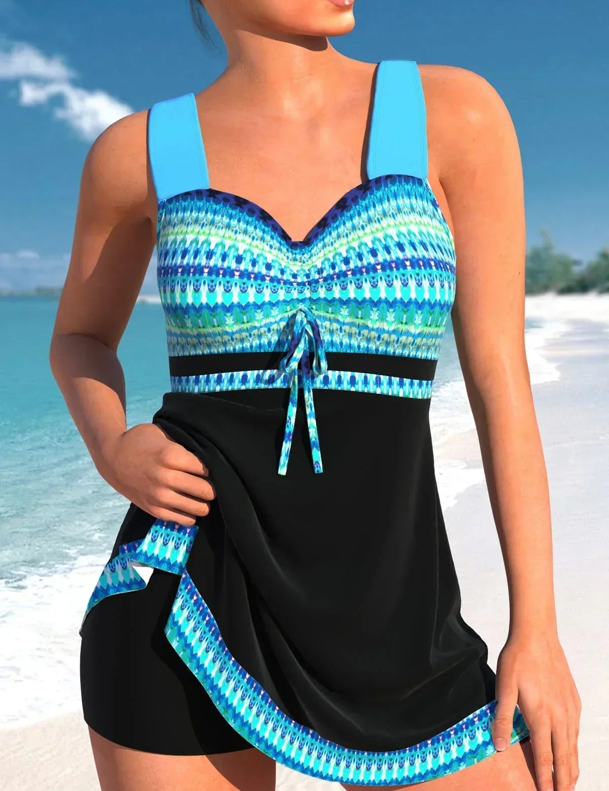 Women's Quick-Dry Tankini Heart Neckline Wide Straps Skirt Overlay Nylon Elastane Beach Stylish